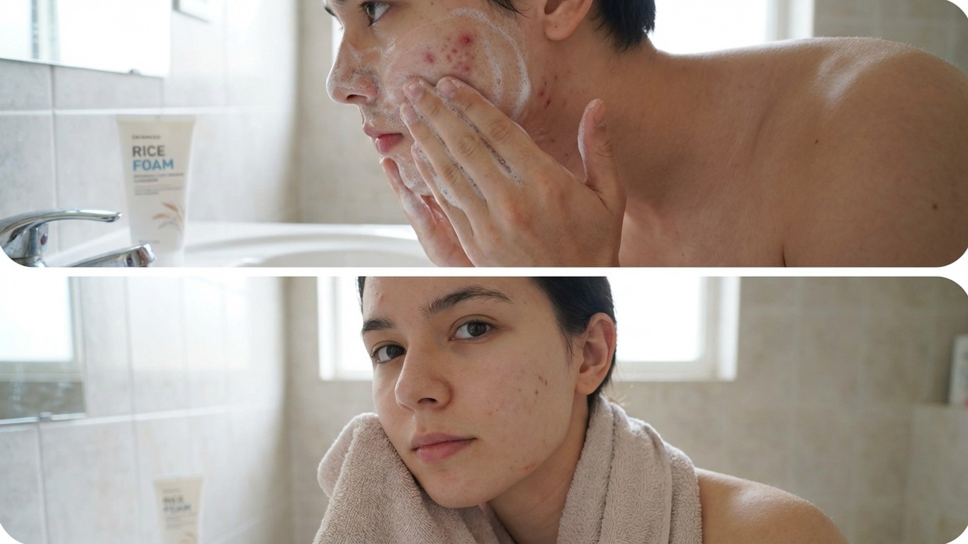 manfaat sabun skinmiso rice foam bagus untuk menghilangkan merah jerawat